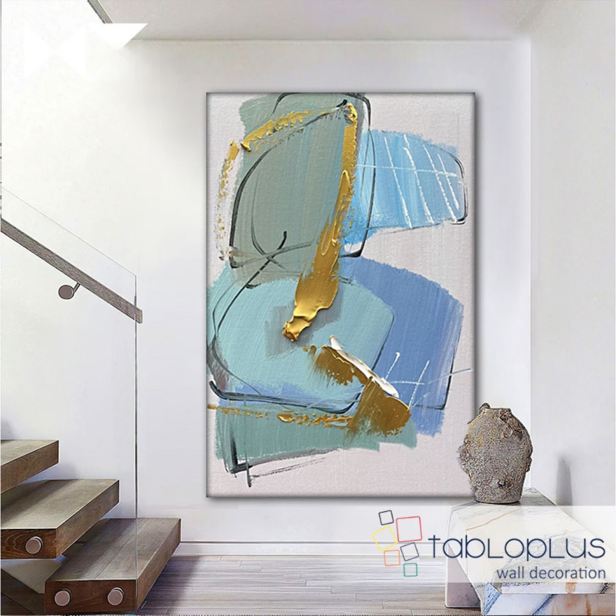 Gold Blue II Abstract Textured Partial Oil Painting